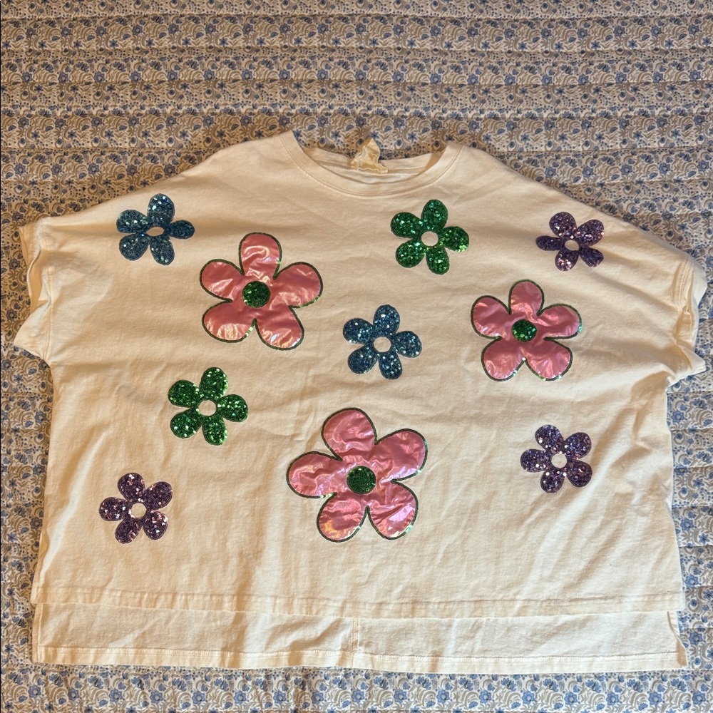 Floral Kids Shirt with Pink, Green, and Purple Accents